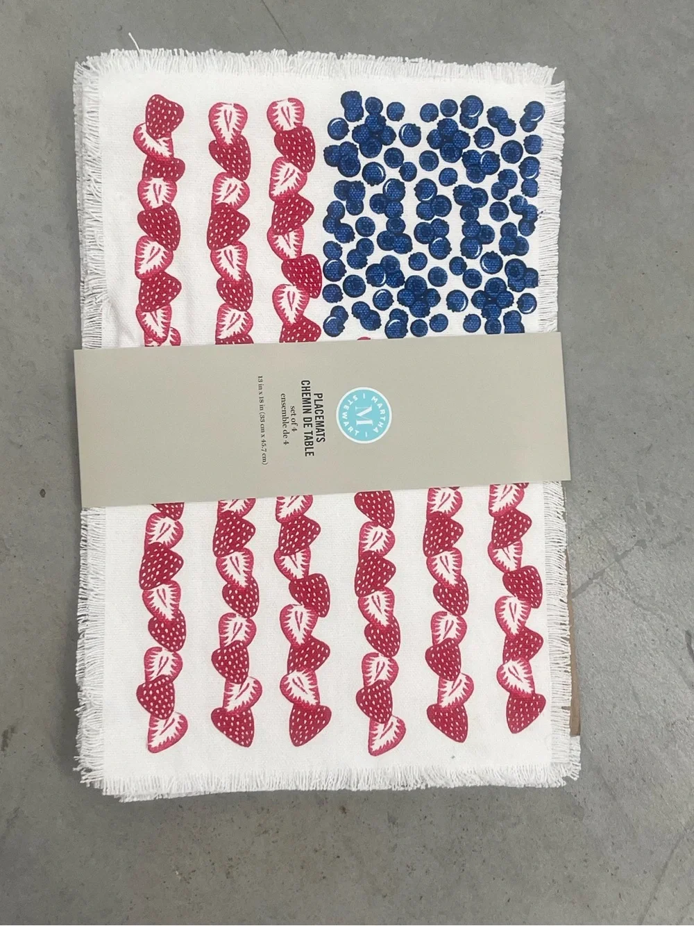 Martha Stewart set of (4) flag blueberries strawberries placemat set -Brand new!